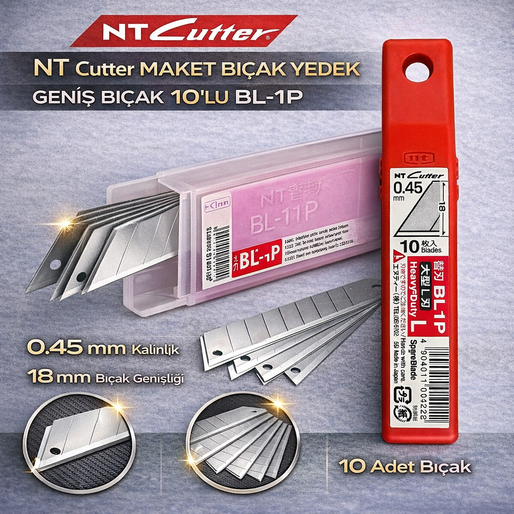 NT Cutter Maket B��ak Yedek Geni� B��ak 10\'lu BL-1P