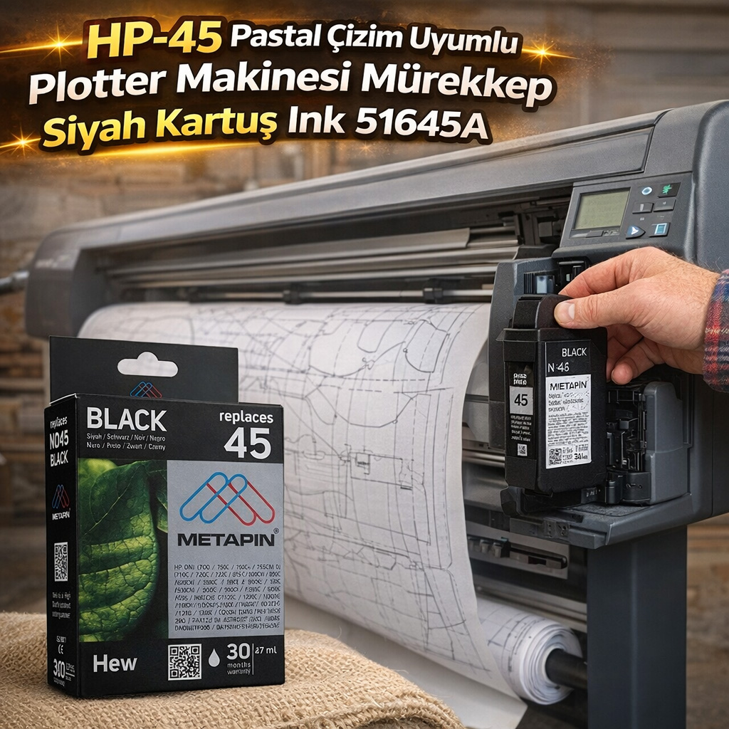 HP-45 Pastal �izim Uyumlu Plotter Makinesi M�rekkep Siyah Kartu� Ink 51645A