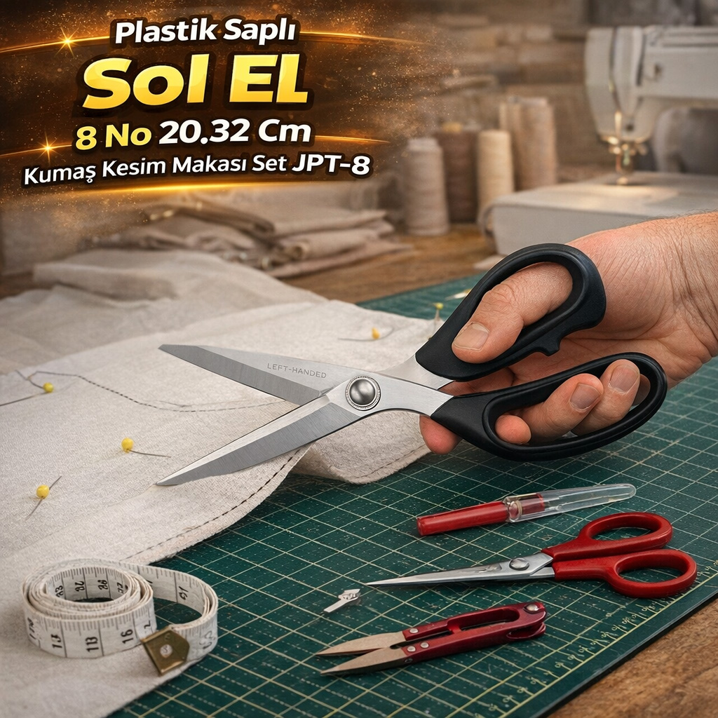 Plastik Sapl� Sol El 8 No 20.32 Cm Kuma� Kesim Makas� Set JPT-8