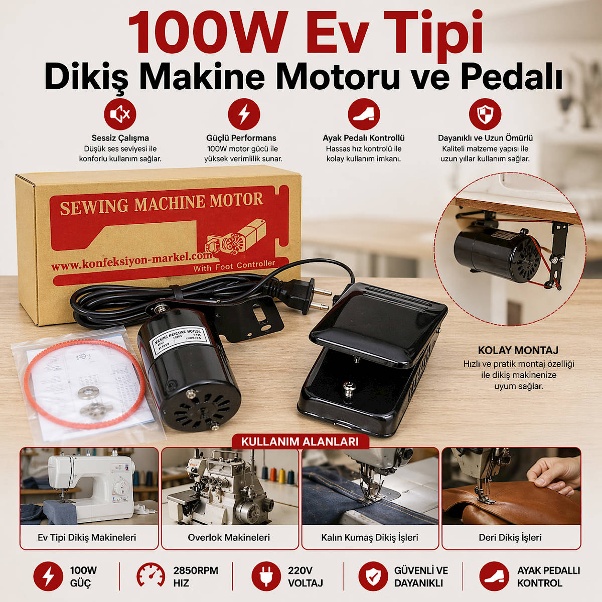 100W Ev Tipi Diki� Makine Motoru ve Pedal�