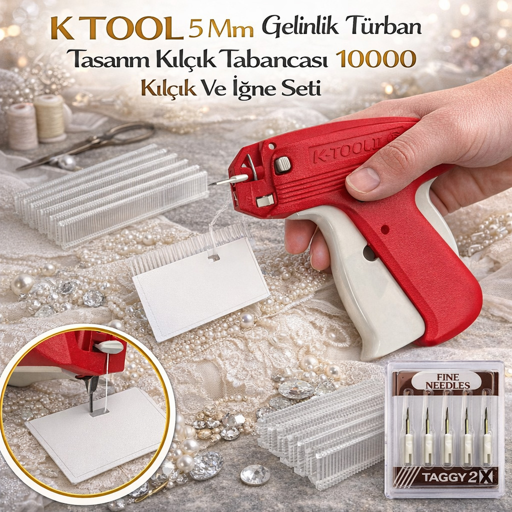 K TOOL 5 Mm Gelinlik T�rban Tasar�m K�l��k Tabancas� 10000 K�l��k Ve I�ne Seti