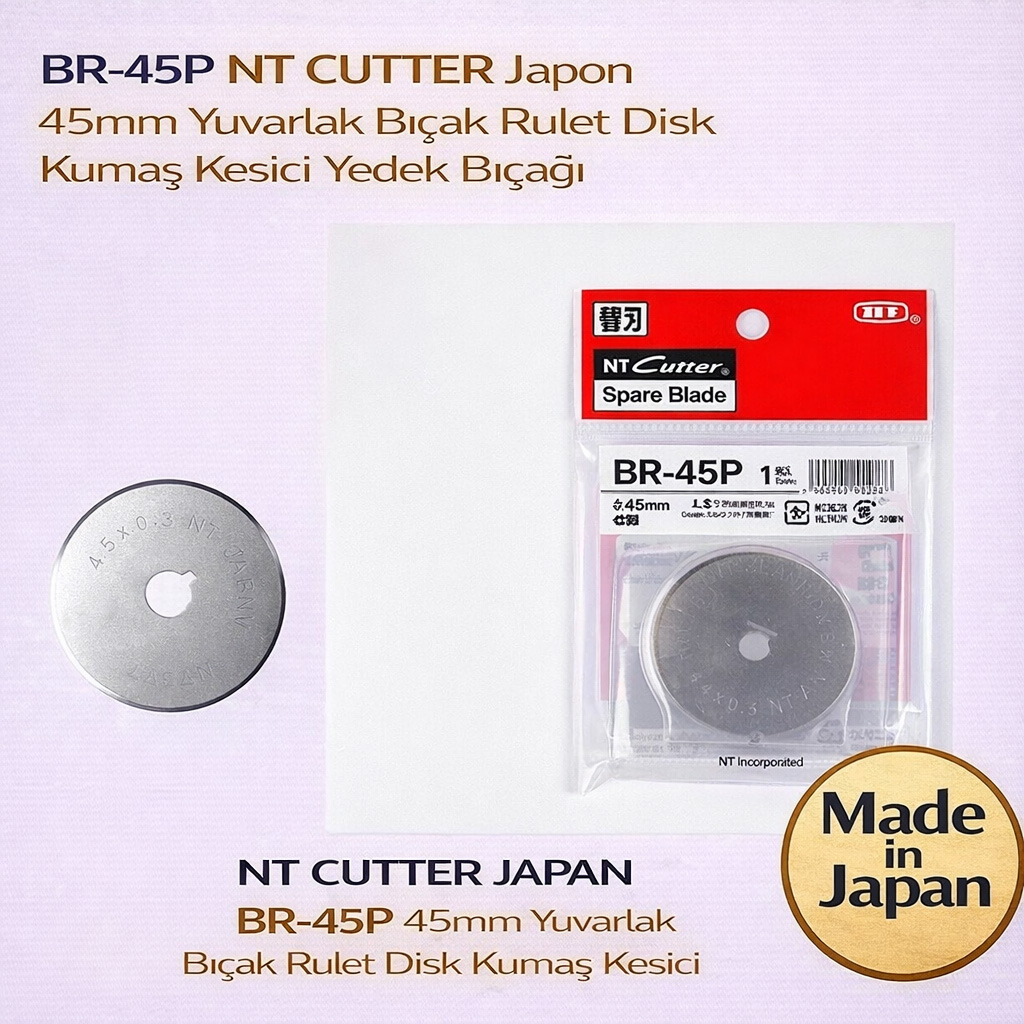 BR-45P NT CUTTER Japon 45mm Yuvarlak B��ak Rulet Disk Kuma� Kesici Yedek B��a��