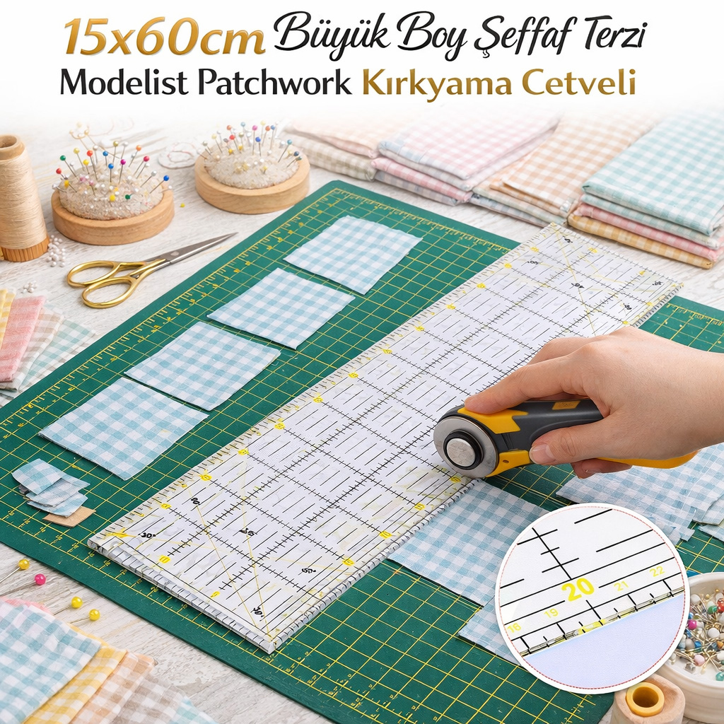 15x60cm B�y�k Boy �effaf Terzi Modelist Patchwork K�rkyama Cetveli