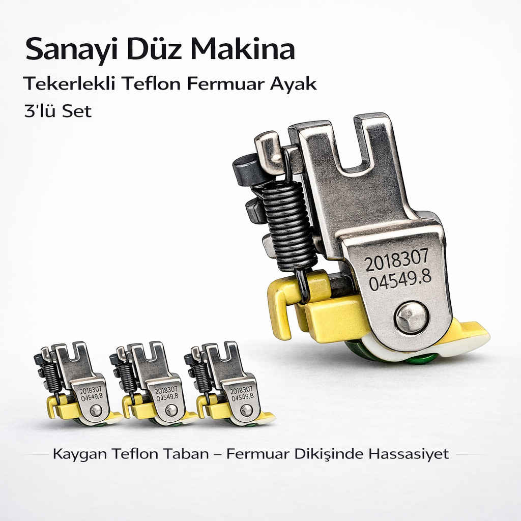 Sanayi D�z Makina Tekerlekli Teflon Fermuar Ayak 3l� Set