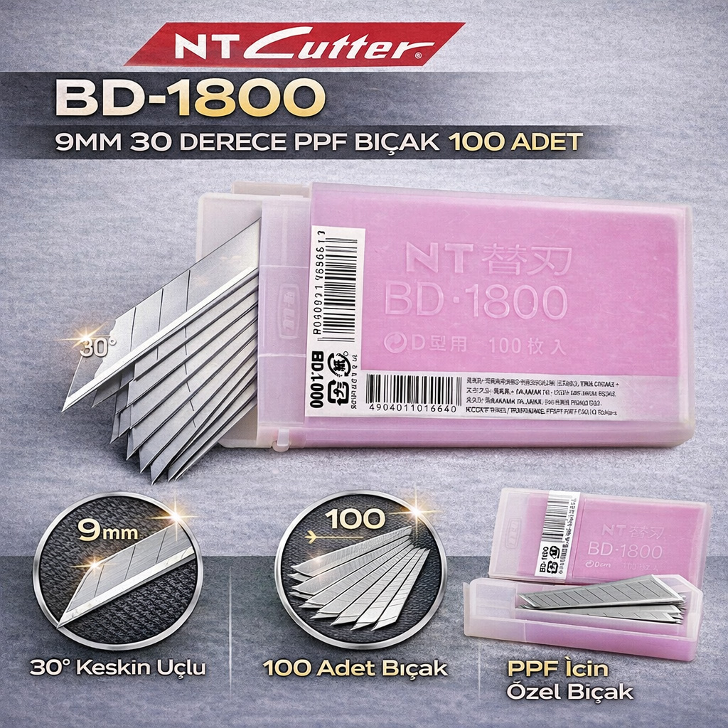 NT Cutter BD-1800 9mm 30 Derece PPF Bıçak 100 Adet
