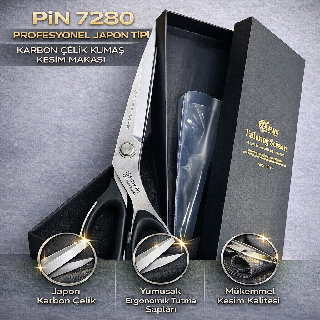 Pin 7280 Profesyonel Japon Tipi Karbon Çelik Kumaş Kesim Makası