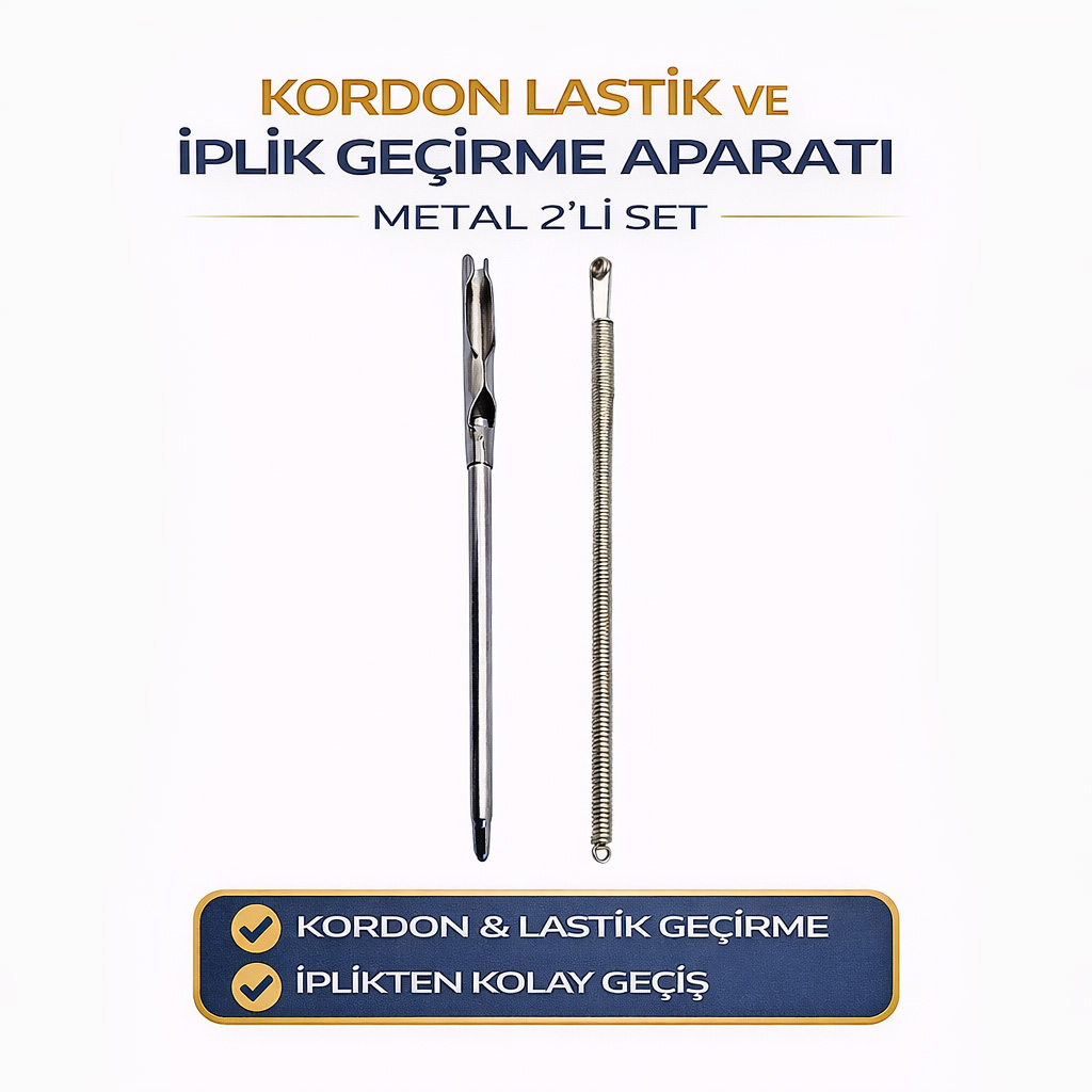 Kordon Lastik ve İplik Geçirme Aparatı Metal 2li Set