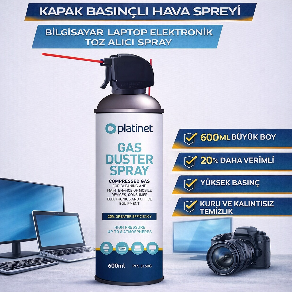 600 Ml Maxi B�y�k Boy Kapak Bas�n�l� Hava Spreyi Bilgisayar Laptop Elektronik Toz Al�c� Spray