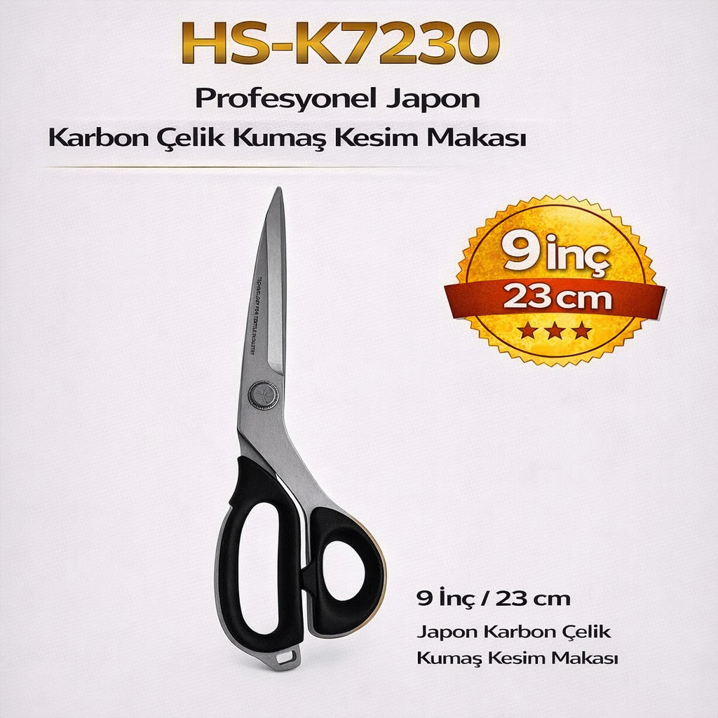 HS-K7230 Profesyonel Japon Karbon Çelik Kumaş Kesim Makası 9 İnç (23 cm)