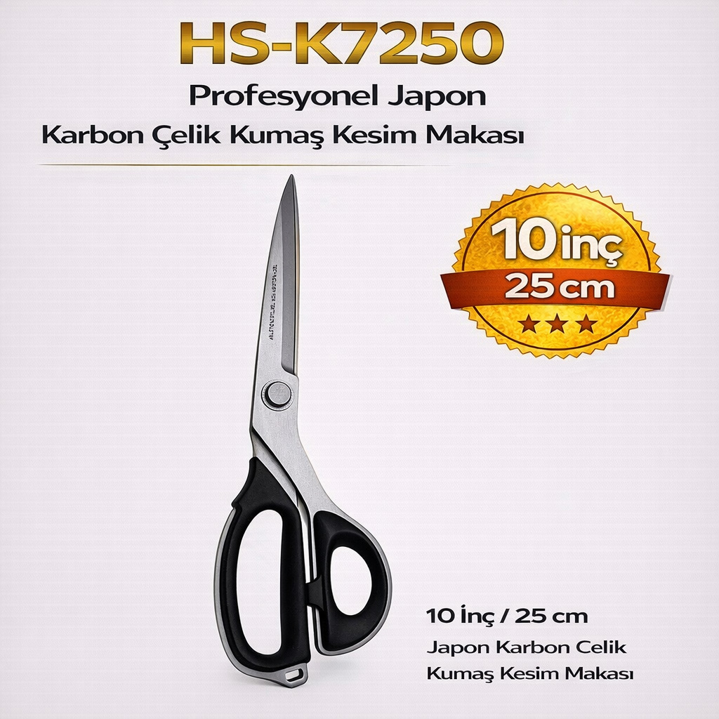 HS-K7250 Profesyonel Japon Karbon Çelik Kumaş Kesim Makası 10 İnç (25 cm)