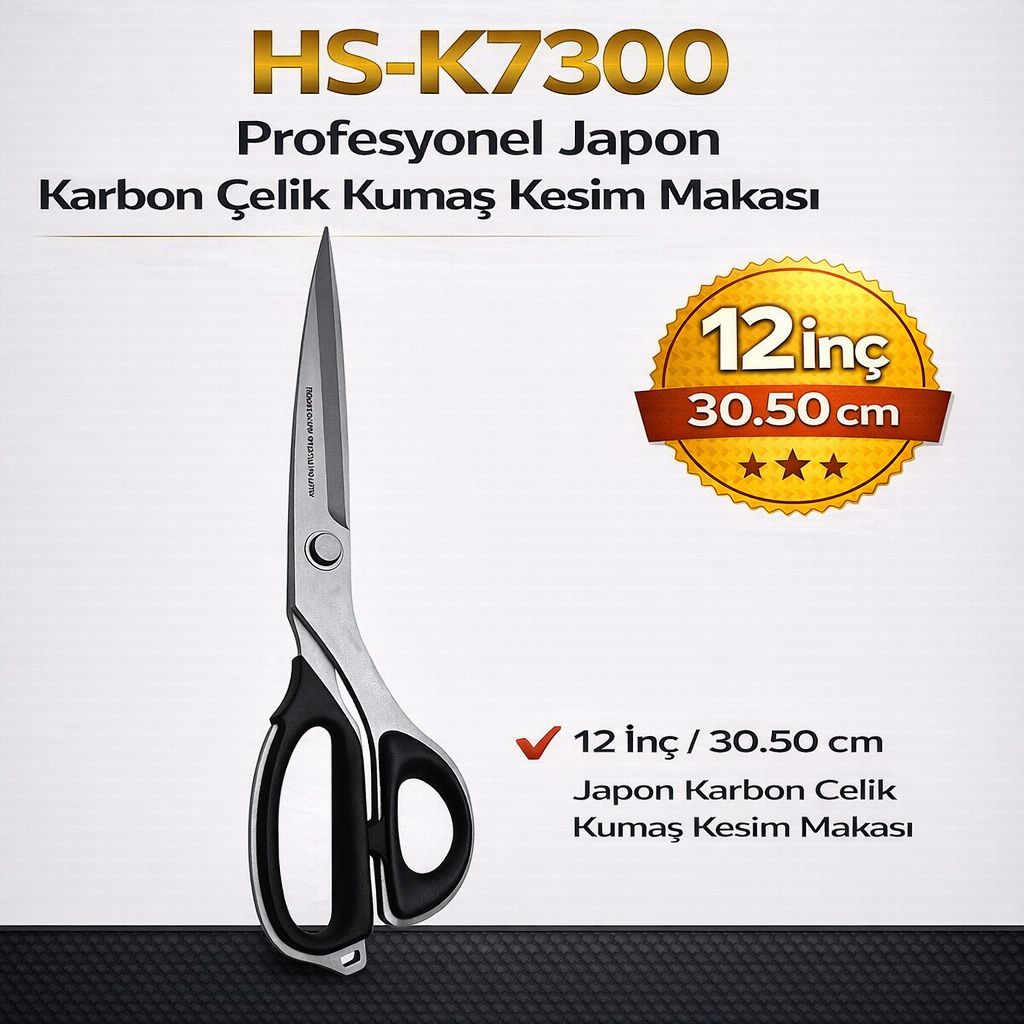 HS-K7300 Profesyonel Japon Karbon Çelik Kumaş Kesim Makası 12 İnç (30.50 cm)