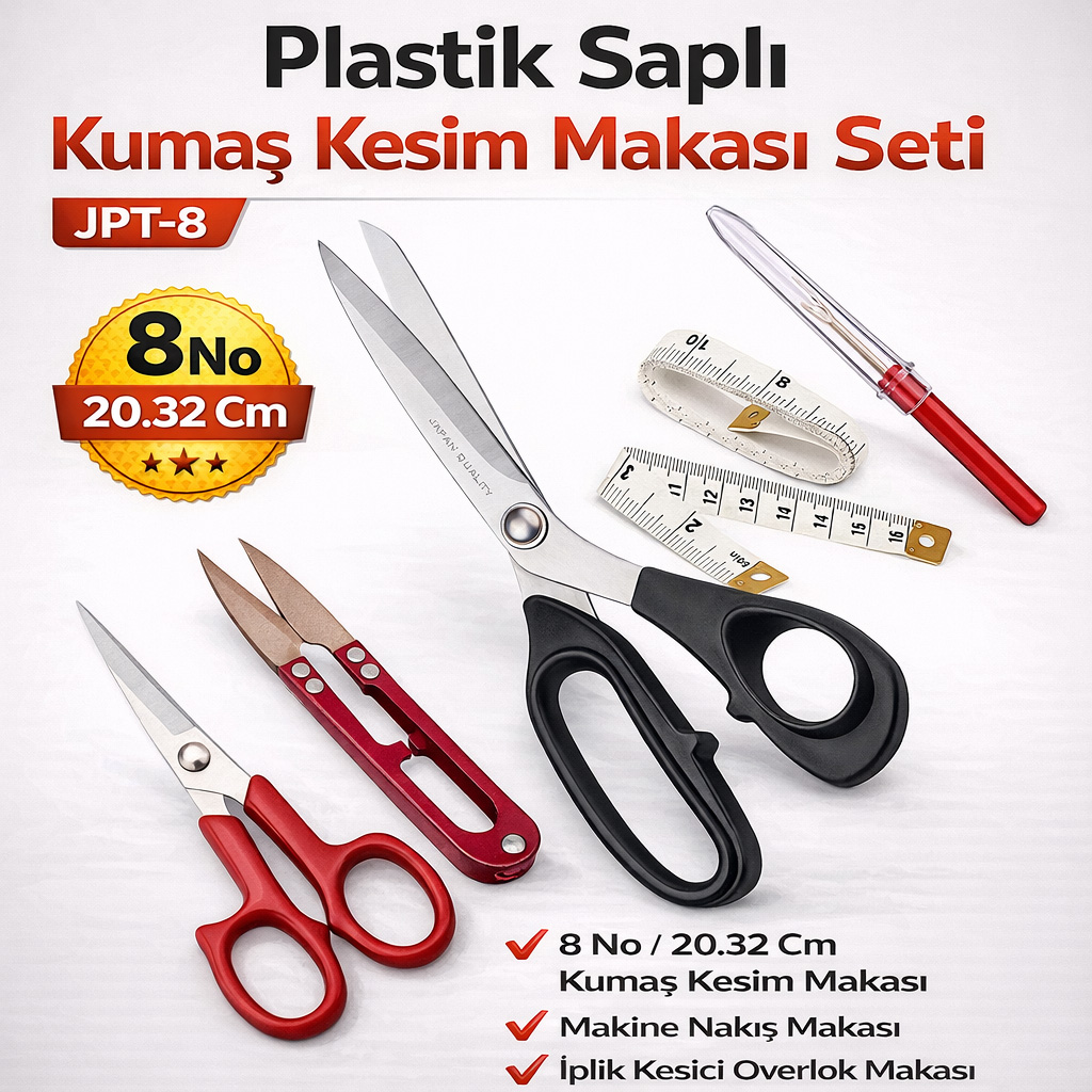 Plastik Sapl� 8 No 20.32 Cm Kuma� Kesim Makas� Set JPT-8