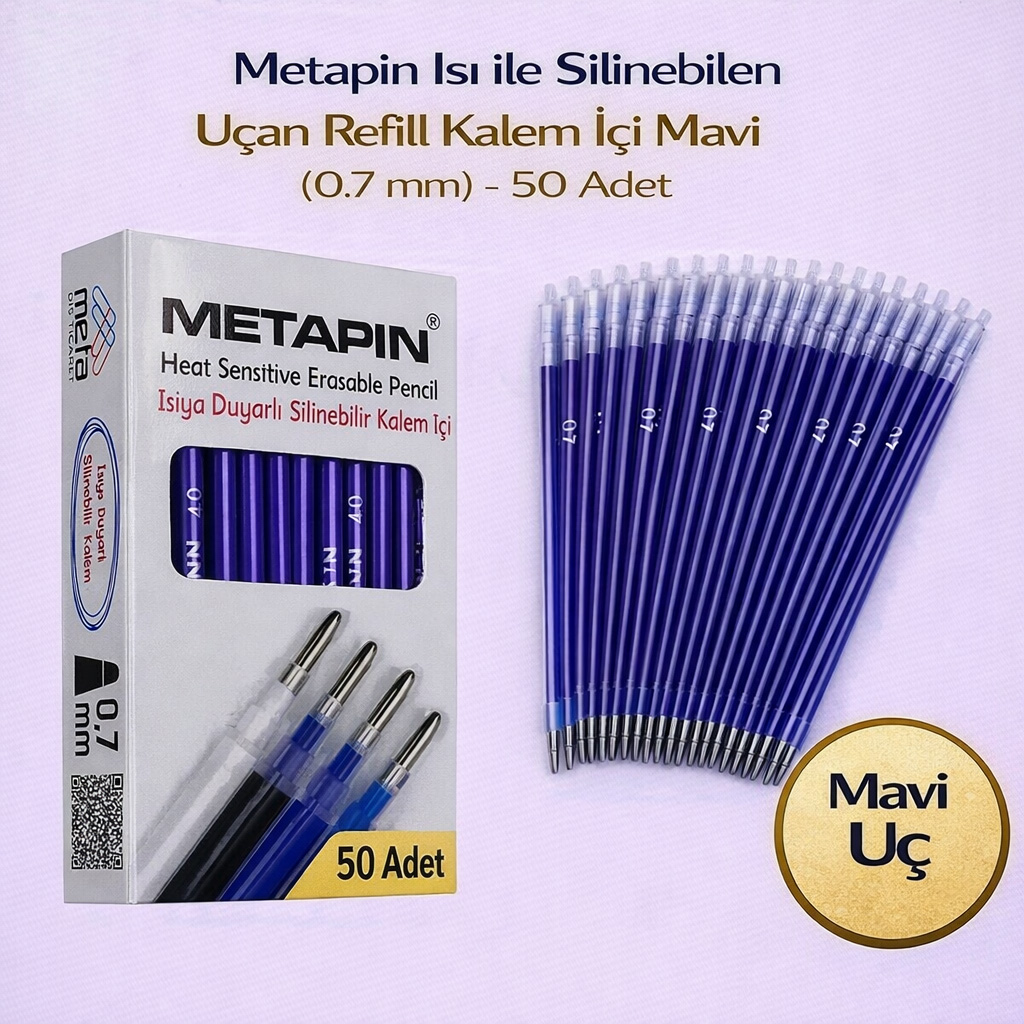 Metapin Is� ile Silinebilen U�an Refill Kalem ��i Mavi (0.7 mm) - 50 Adet
