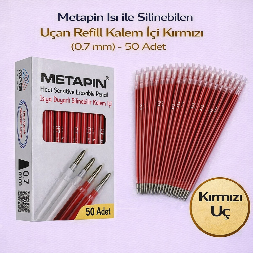 Metapin Isı ile Silinebilen Uçan Refill Kalem İçi Kırmızı (0.7 mm) - 50 Adet