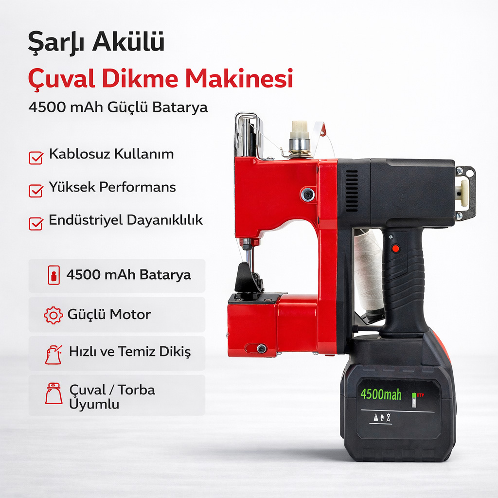 Yüksek Kapasiteli Şarjlı Akülü Çuval Ağzı Dikme Makinesi