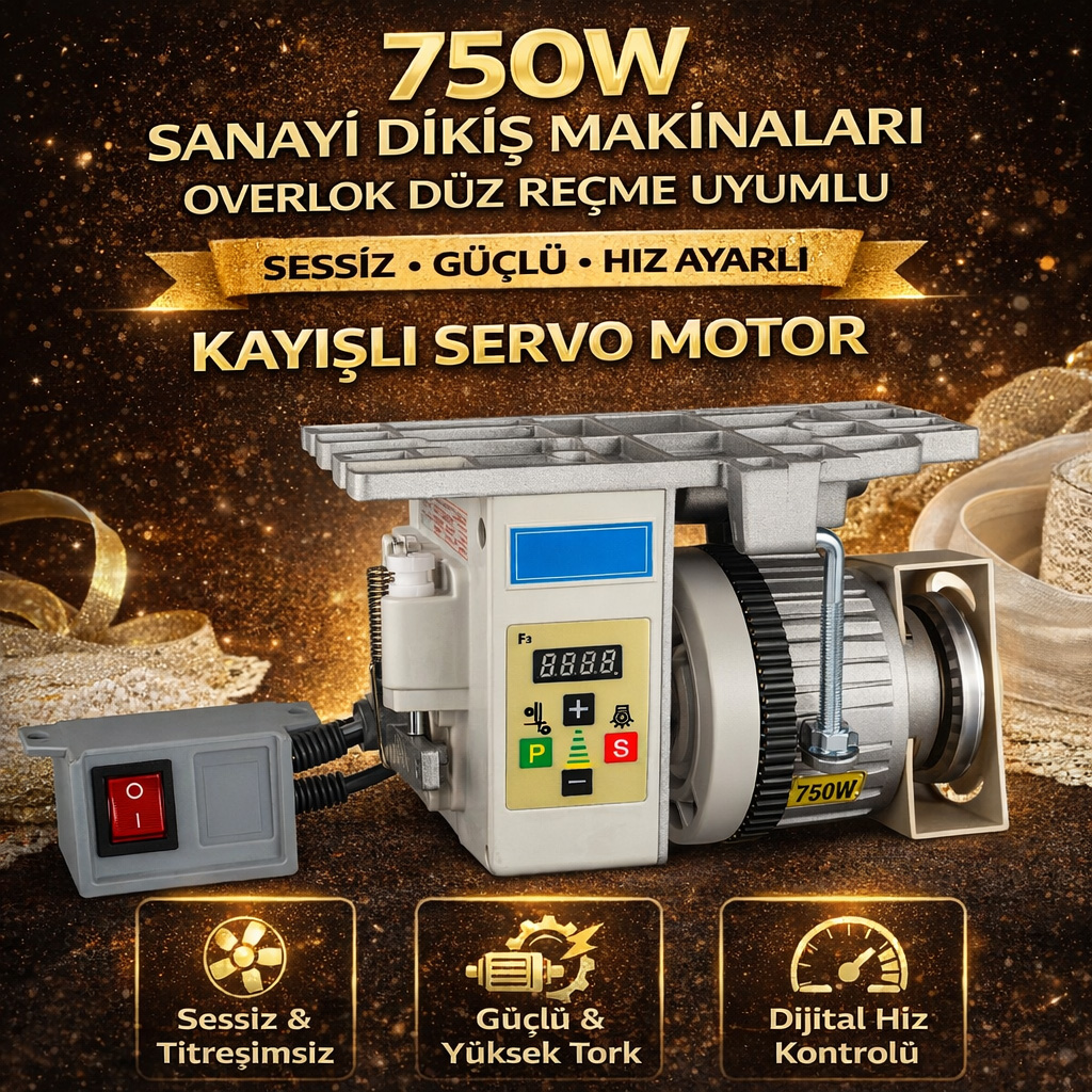 750W Sanayi Diki� Makinalar� Overlok D�z Re�me Uyumlu Sessiz G��l� H�z Ayarl� Kay��l� Servo Motor
