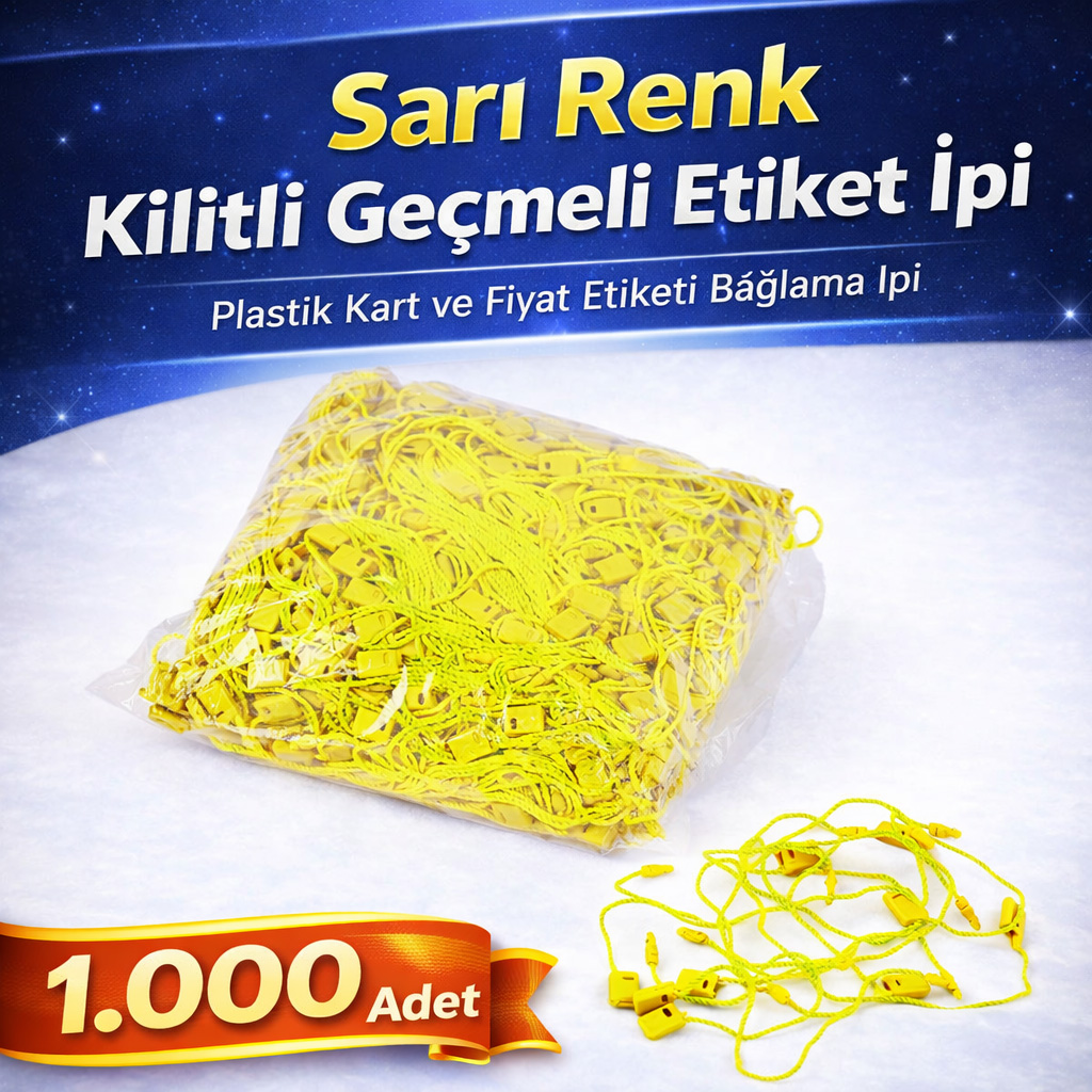 Sar� Renk Kilitli Ge�meli Etiket �pi 1.000 Adet � Plastik Kart ve Fiyat Etiketi Ba�lama �pi