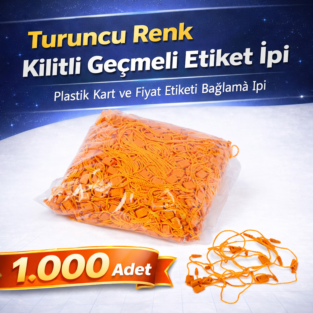 Turuncu Renk Kilitli Ge�meli Etiket �pi 1.000 Adet � Plastik Kart ve Fiyat Etiketi Ba�lama �pi