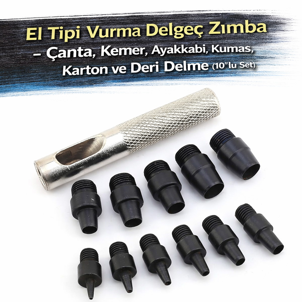 El Tipi Vurma Delge� Z�mba � �anta, Kemer, Ayakkab�, Kuma�, Karton ve Deri Delme (10\'lu Set)
