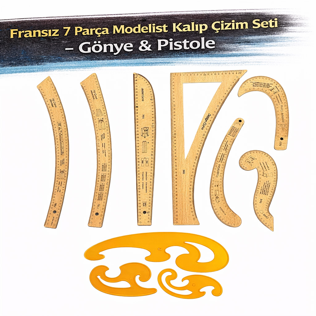 Kay�n Renk Frans�z 7 Par�a Modelist Kal�p �izim Seti 