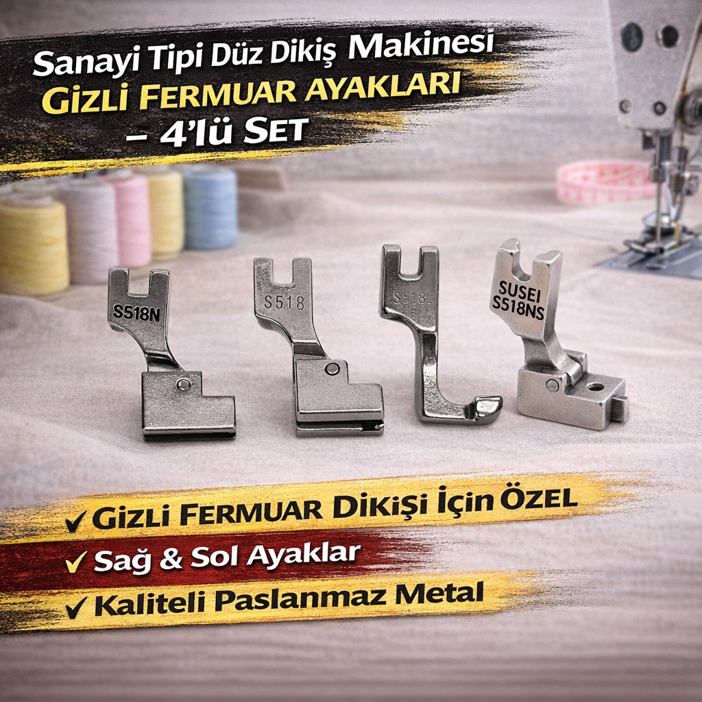 Sanayi Tipi Düz Dikiş Makinesi Gizli Fermuar Ayakları