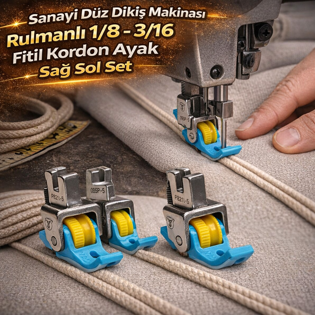 Sanayi D�z Diki� Makinas� Rulmanl� 1/8 - 3/16 Fitil Kordon Ayak Sa� Sol Set
