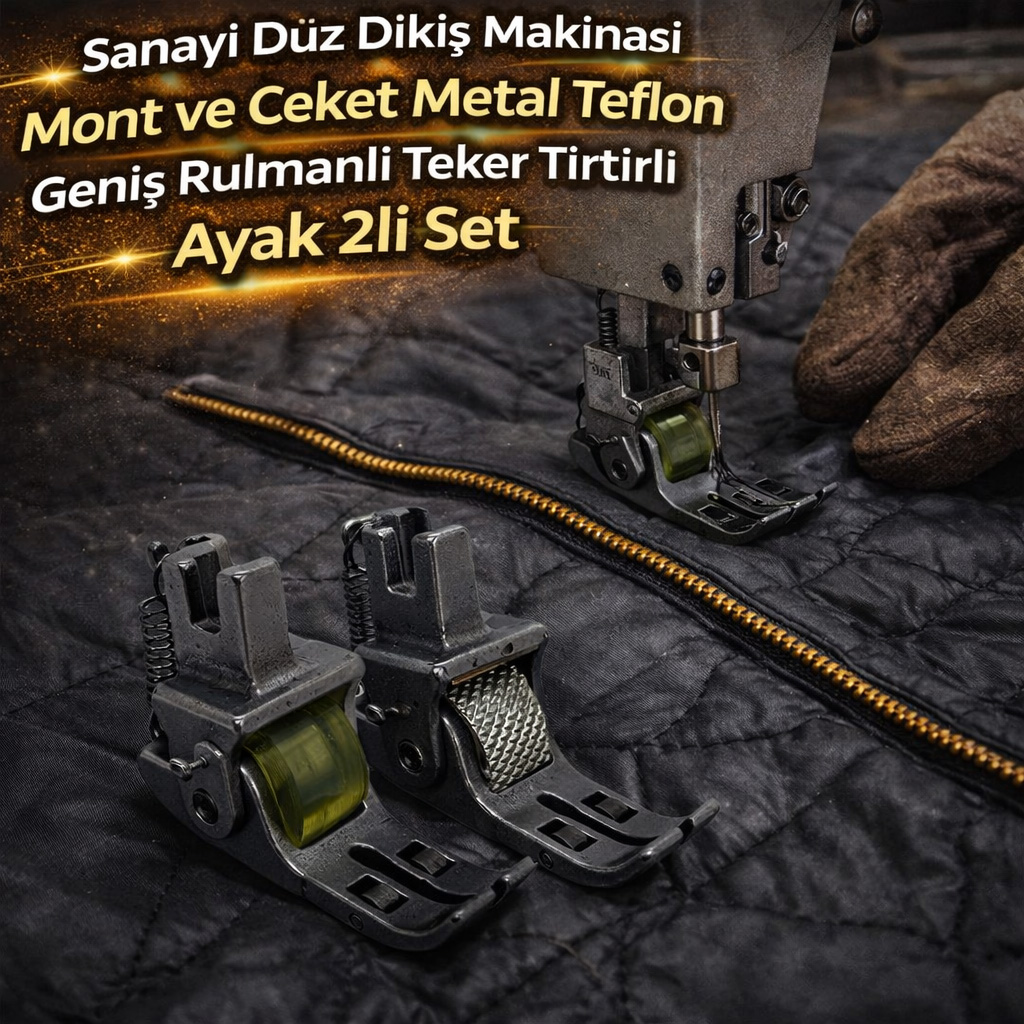 Sanayi D�z Diki� Makinas� Mont ve Ceket Metal Teflon Geni� Rulmanl� Teker T�rt�rl� Ayak 2li Set