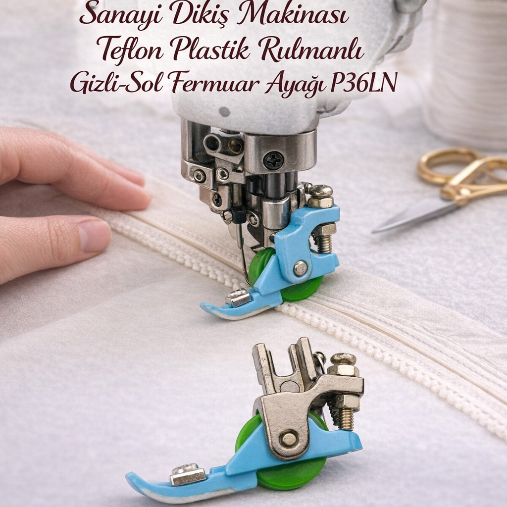 Sanayi Dikiş Makinası Teflon Plastik Rulmanlı Gizli-Sol Fermuar Ayağı P36LN