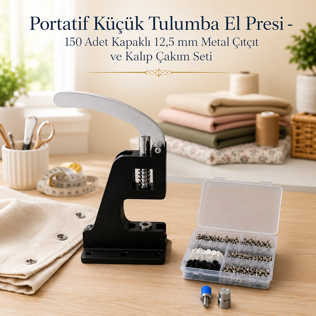 Portatif K���k Tulumba El Presi - 150 Adet Kapakl� 12,5 mm Metal ��t��t ve Kal�p �ak�m Seti