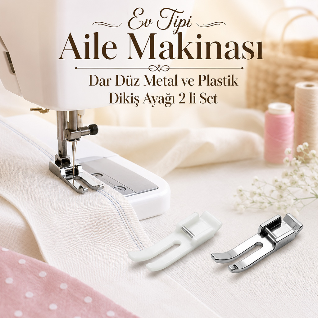 Ev Tipi Aile Makinas� Dar D�z Metal ve Plastik Diki� Aya�� 2 li Set