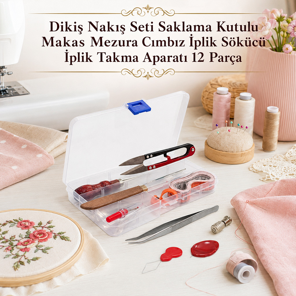 Diki� Nak�� Seti Saklama Kutulu Makas Mezura C�mb�z �plik S�k�c� �plik Takma Aparat� 12 Par�a