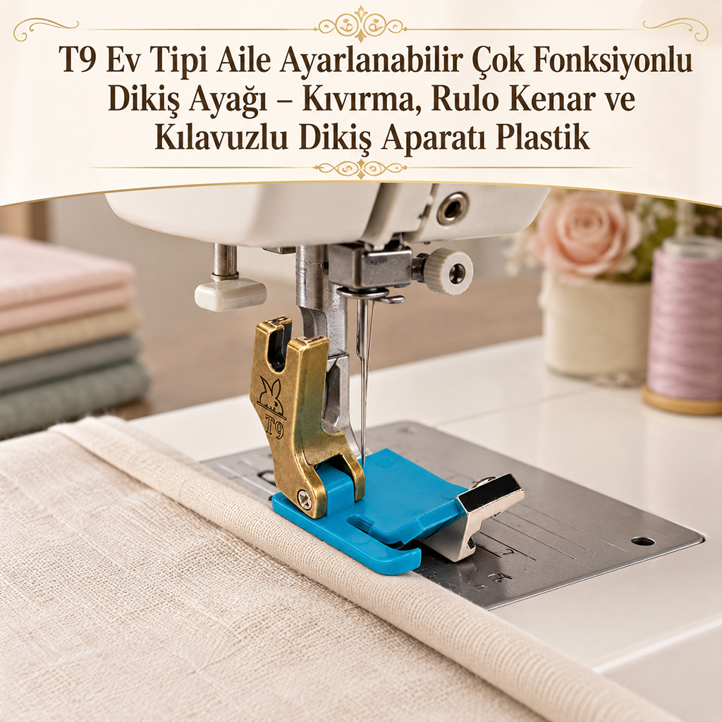 T9 Ev Tipi Aile Ayarlanabilir Çok Fonksiyonlu Dikiş Ayağı – Kıvırma, Rulo Kenar ve Kılavuzlu Dikiş Aparatı Plastik
