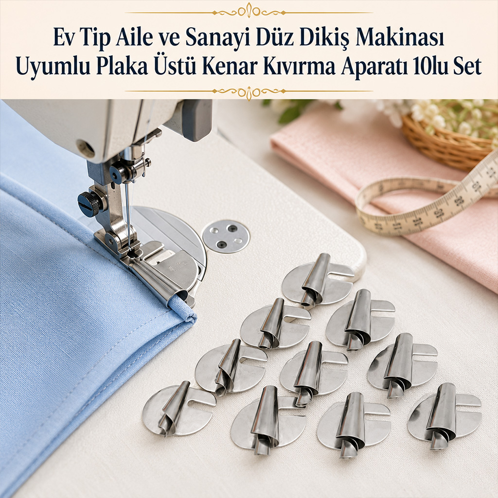 Ev Tip Aile ve Sanayi D�z Diki� Makinas� Uyumlu Plaka �st� Kenar K�v�rma Aparat� 10lu Set