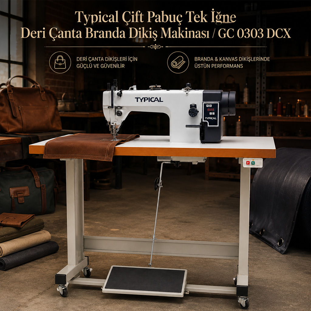 Typical �ift Pabu� Tek ��ne Deri �anta Branda Diki� Makinas� / GC 0303 DCX
