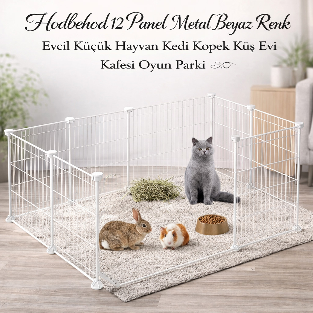 Hodbehod 12 Panel Metal Beyaz Renk Evcil K���k Hayvan Kedi K�pek Ku� Evi Kafesi Oyun Park�