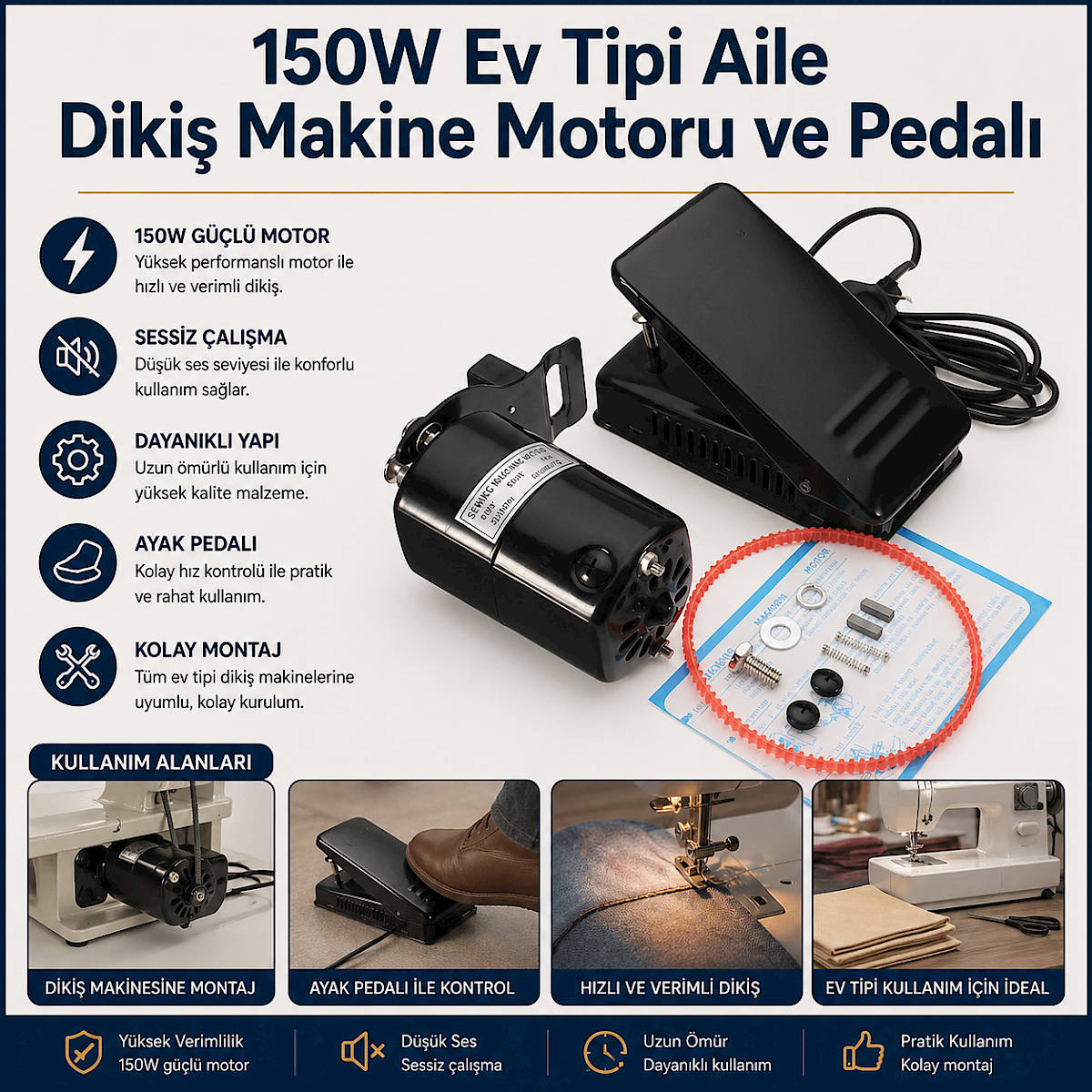 150W Ev Tipi Aile Diki� Makine Motoru ve Pedal�