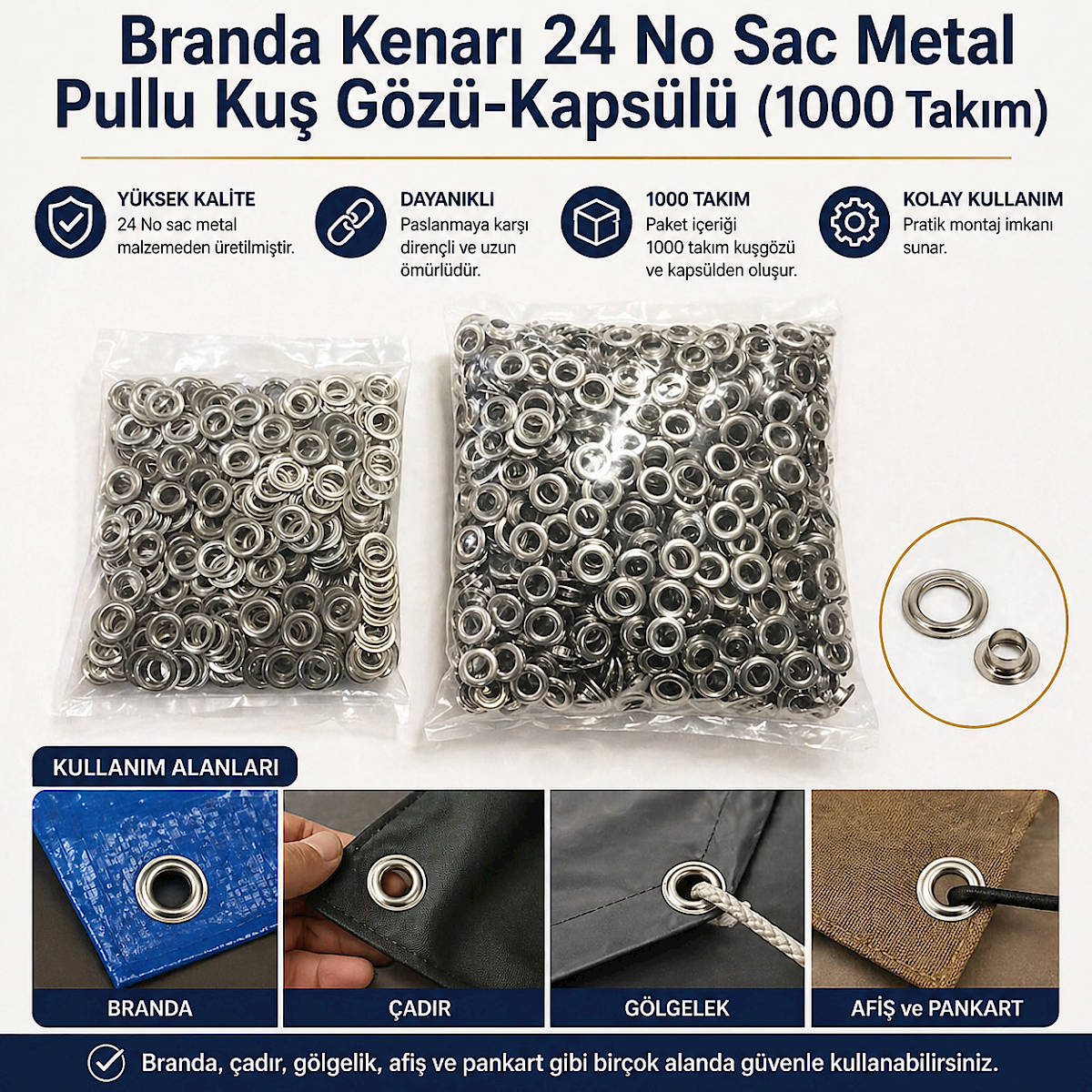 Branda Kenar� 24 No Sac Metal Pullu Ku� G�z�-Kaps�l� (1000 Tak�m)