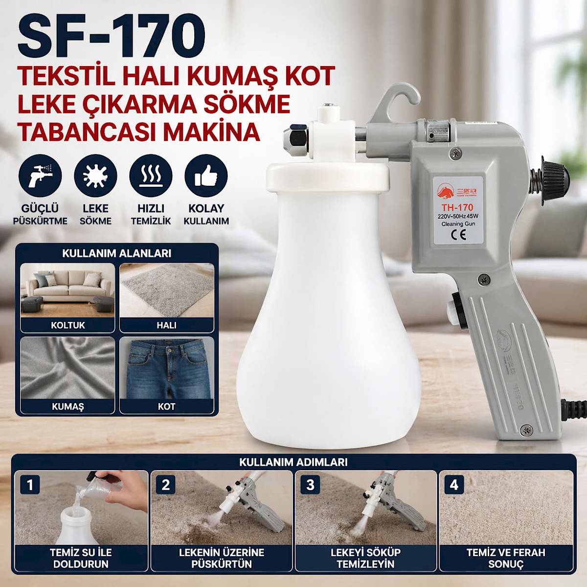 SF-170 Tekstil Hal� Kuma� Kot Leke ��karma S�kme Tabancas� Makina