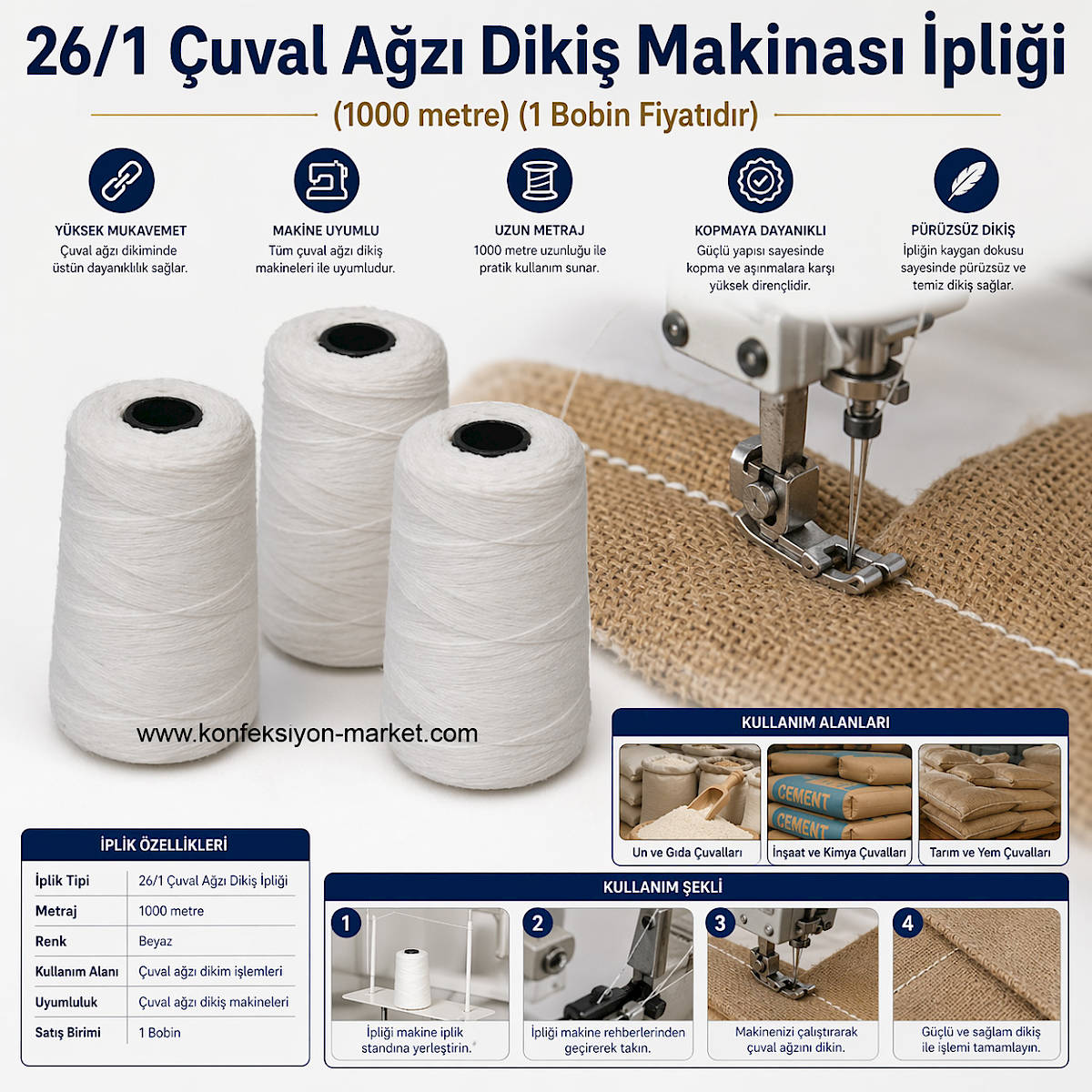 26/1 �uval A�z� Diki� Makinas� �pli�i (1000 metre) (1 Bobin Fiyat�d�r)