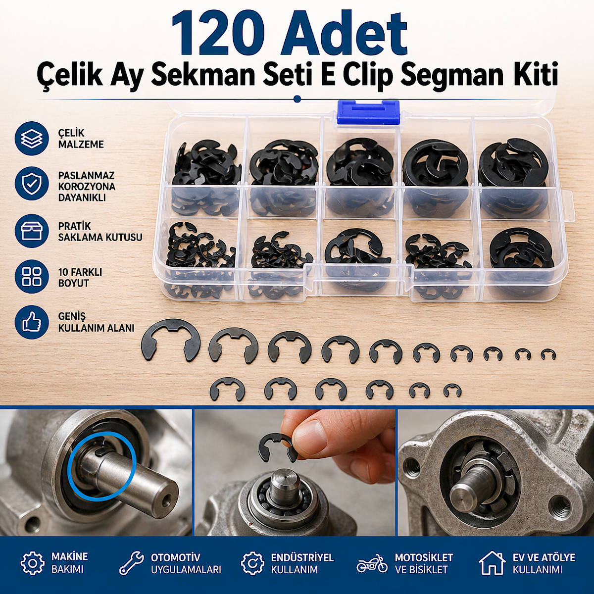 120 Adet �elik Ay Sekman Seti E Clip Segman Kiti