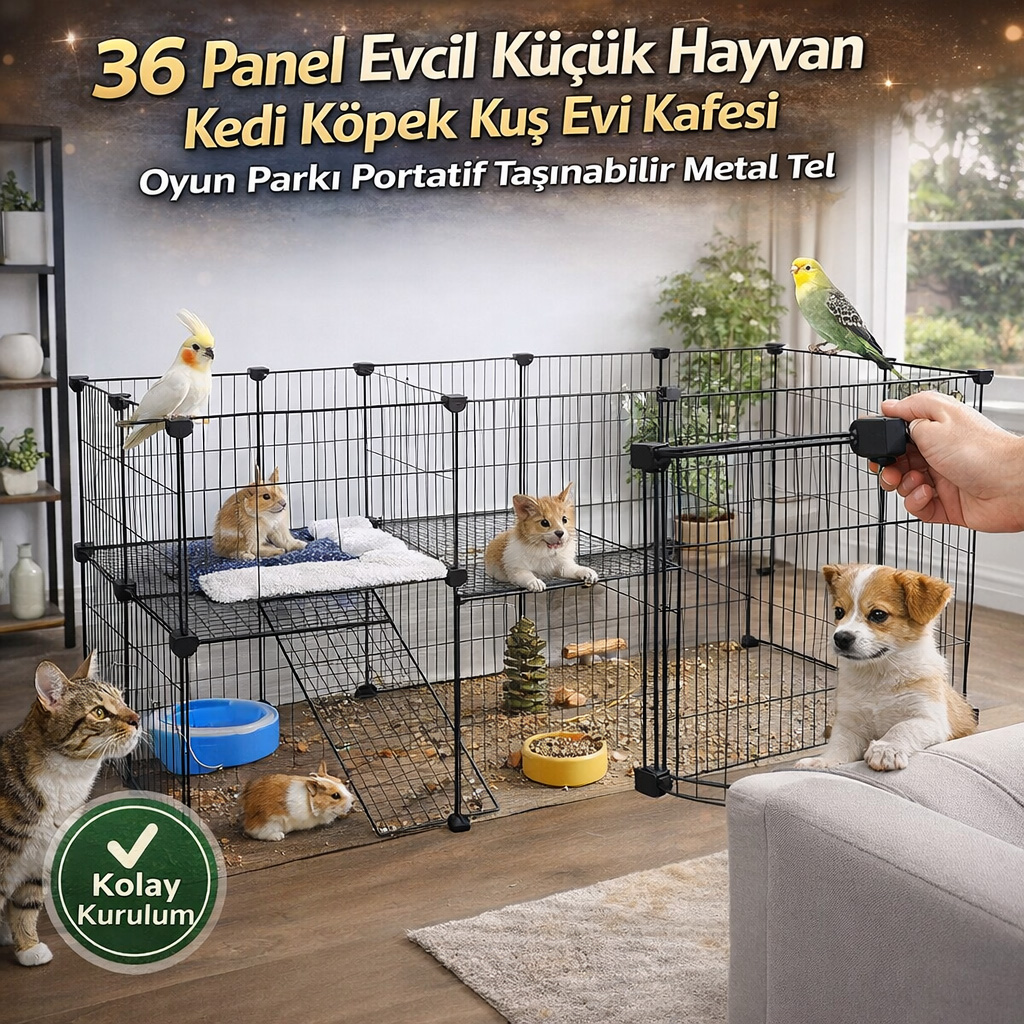 36 Panel Evcil K���k Hayvan Kedi K�pek Ku� Evi Kafesi Oyun Park� Portatif Ta��nabilir Metal Tel