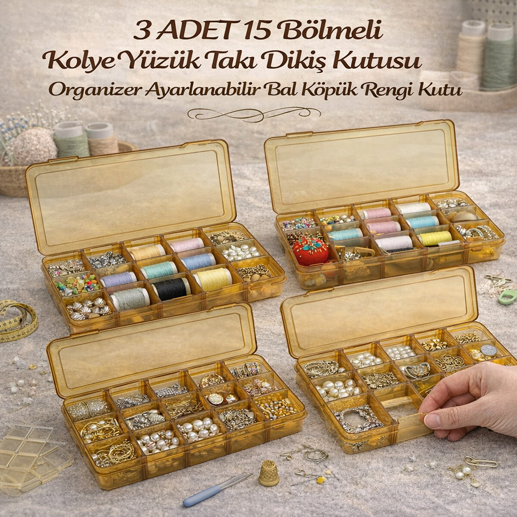 3�adet 15 b�lmeli plastik kutu Bal K�p��� 