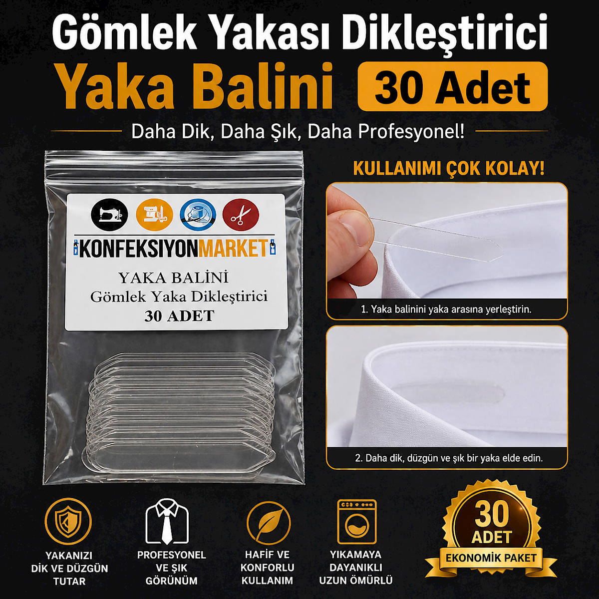 G�mlek Yakas� Dikle�tirici Yaka Balini 30 Adet