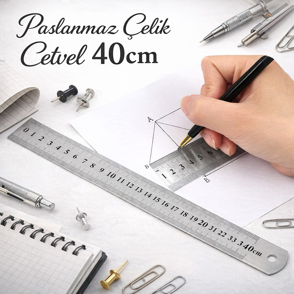 Paslanmaz �elik Cetvel 40cm