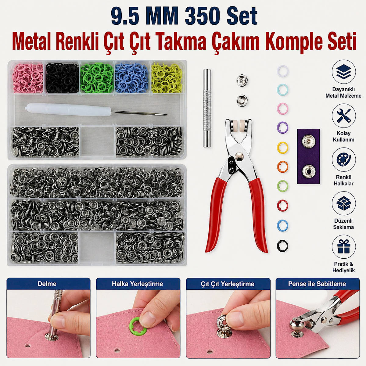 9.5 MM 350 Set Metal Renkli ��t ��t Takma �ak�m Komple Seti