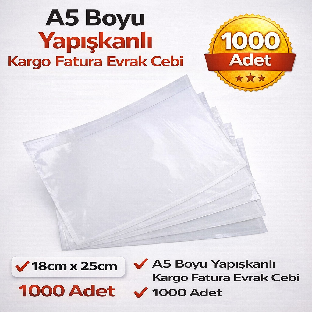 A5 Boyu Yap��kanl� Kargo Fatura Evrak Cebi 1000 Adet 18cmx25cm