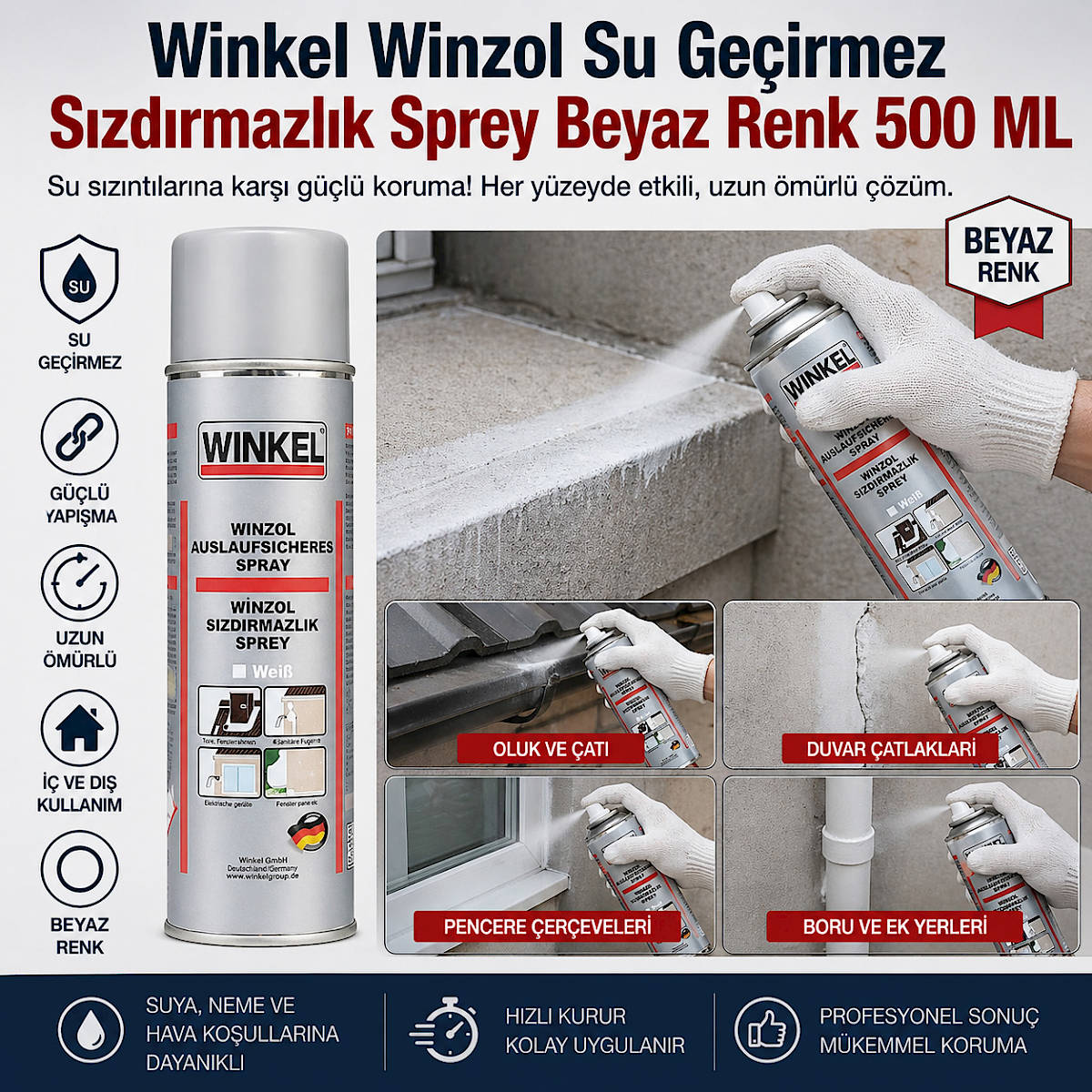 Winkel Winzol Su Geçirmez Sızdırmazlık Sprey Beyaz Renk 500 ML