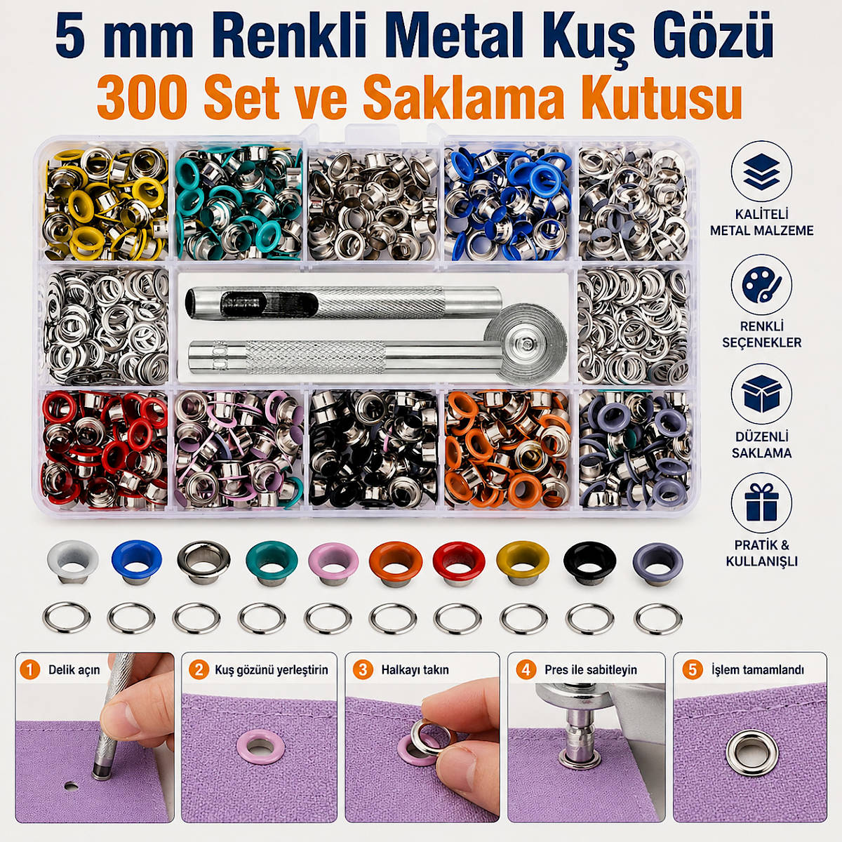 5 mm Renkli Metal Ku� G�z� 300 Set ve Saklama Kutusu