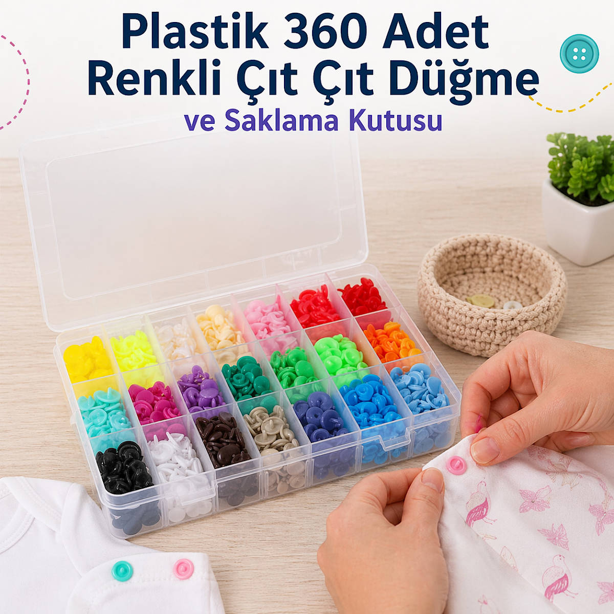 Plastik 360 Adet Renkli ��t ��t D��me ve Saklama Kutusu