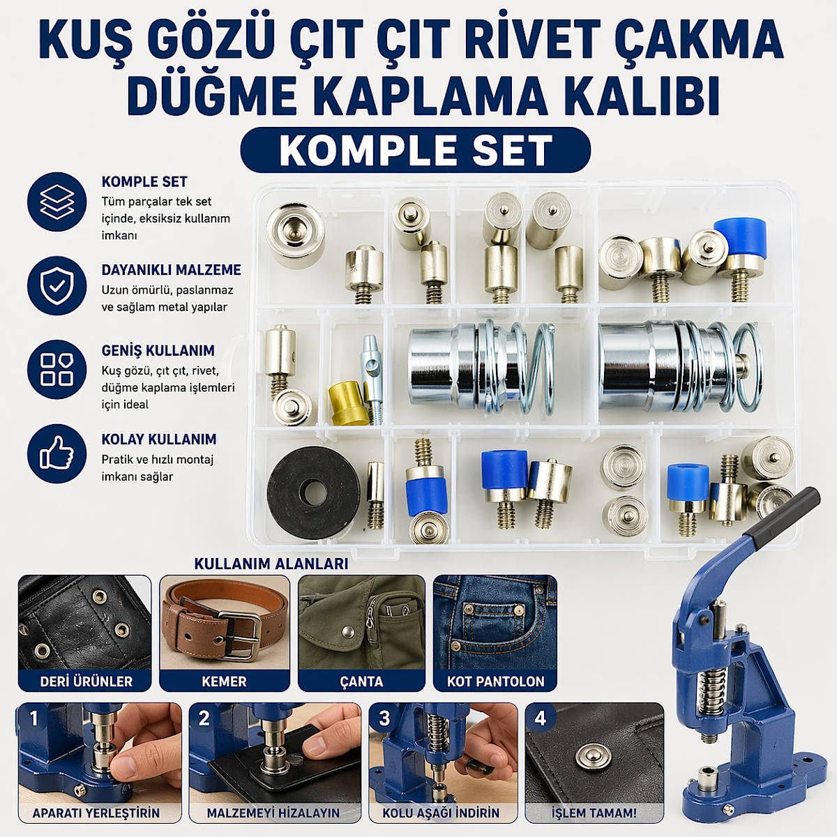 Ku� G�z� �akma Delme Rivet Metal ��t ��t D��me Takma Kuma� Kaplama Kal�plar� Komple Set 13 Par�a